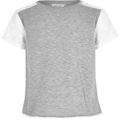 Girls grey marl lace T-shirt